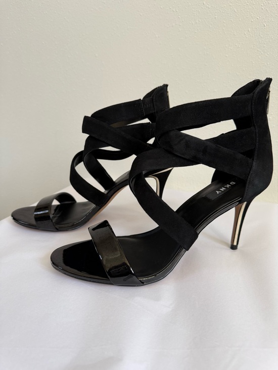 Dkny Shoes - DKNY Iggi Black Strappy Heels Size 10 NIB Patent Toe Stiletto Sandals